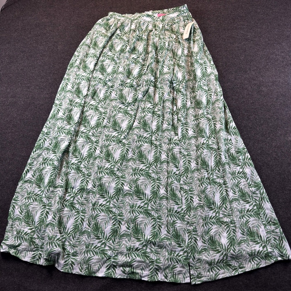 Francescas Mi Ami Green Boho Tropical Skirt Maxi Slit Women's Med. NWT